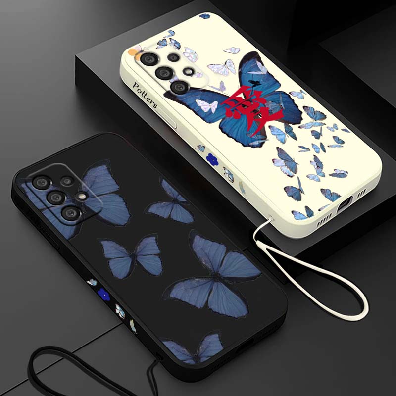 Silicone Liquid Case - 블루 버터플라이 패션 삼성 갤럭시 A73