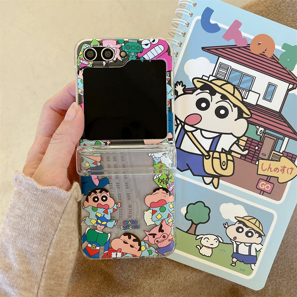 Phone Cases With Wallet - 귀여운 일본 애니메이션 크레용신짱 카드 지갑
