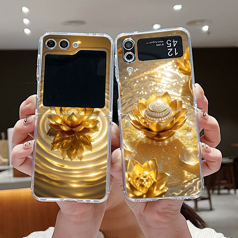Phone Cases Z Flip 5 - 창의적인 황금 연꽃 무늬 삼성 갤럭시