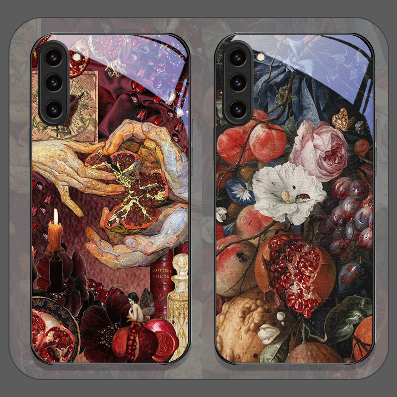 Phone Cases Samsung S25 - 럭셔리 석류꽃 무늬 강화유리 폰 케이스