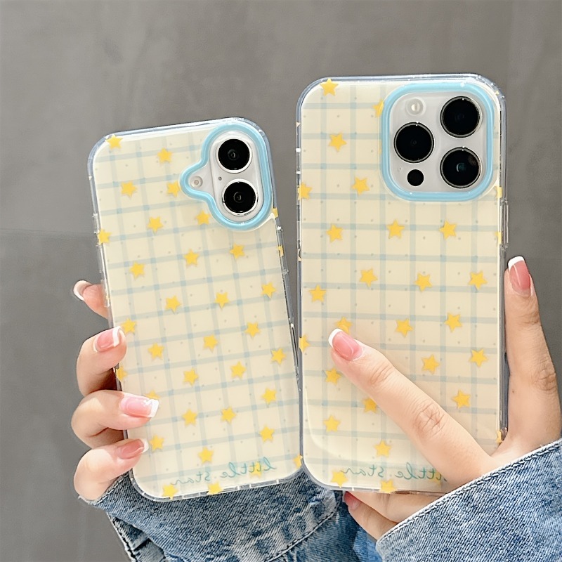 Phone Cases Yellow - 옐로우 스타 체크 무늬 패턴 폰