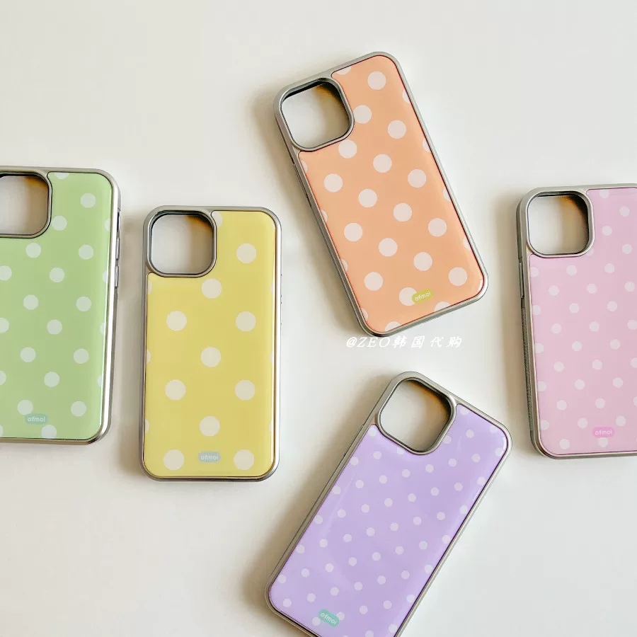 Phone Cases Yellow - 럭셔리 인스 코리안 핑크 옐로우 폴카