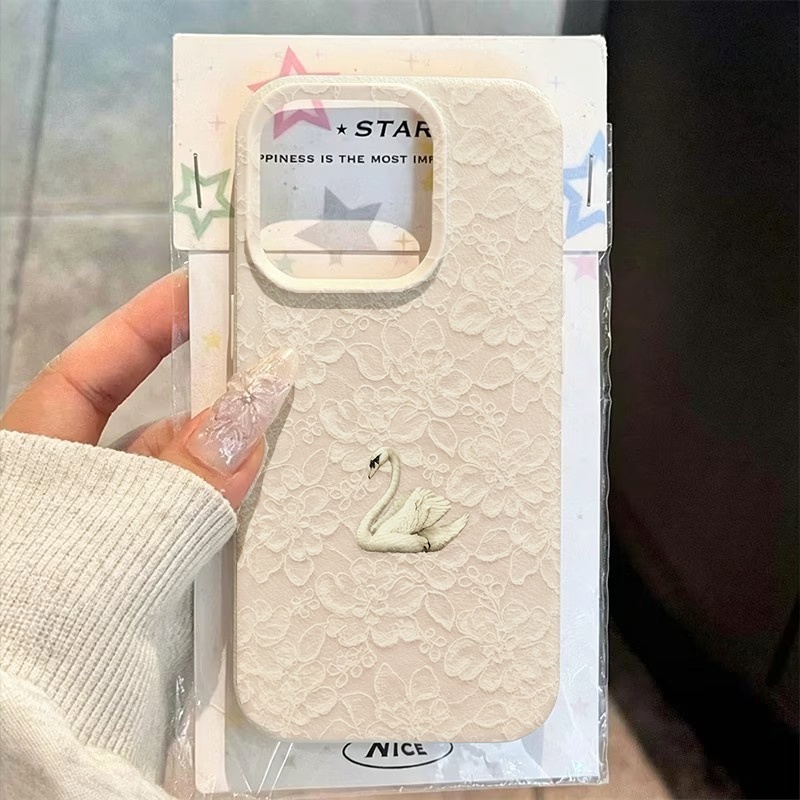 Phone Cases Iphone 17 - 레이스 스완 패턴 리치 텍스처 폰
