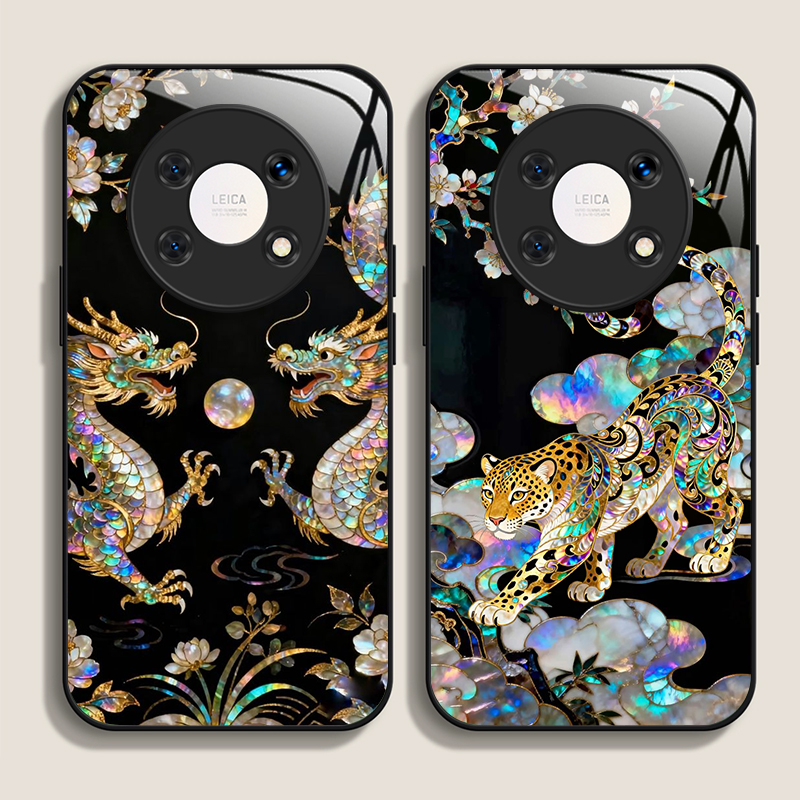 Phone Cases Xiaomi 14 - 세련된 드래곤 레오파드 마블 질감 강화유리