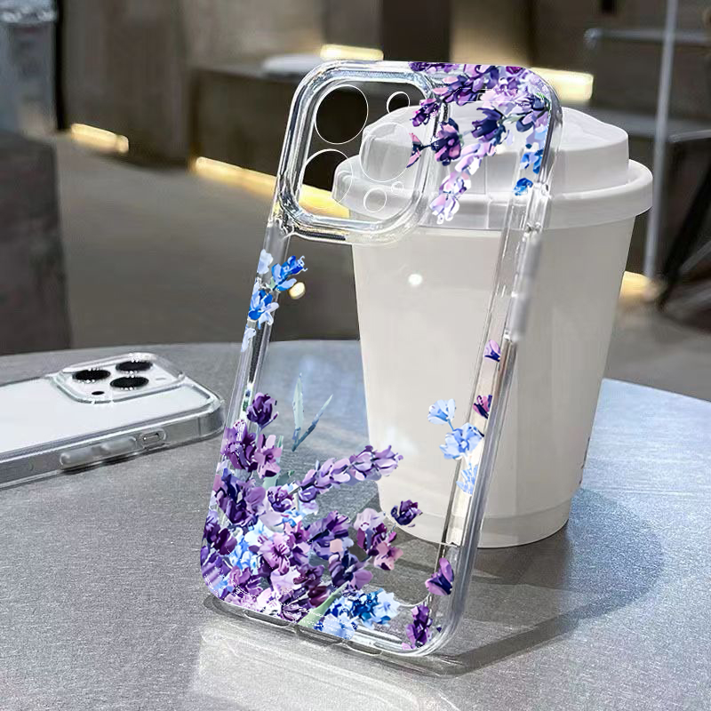 Phone Cases Protective - 보라색 꽃무늬 소프트 TPU 폰 케이스