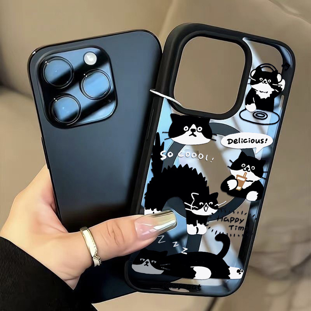 재미있는 검은 고양이 무선 충전 휴대폰 케이스 아이폰  - Phone Cases With Magsafe 리뷰 및 가격