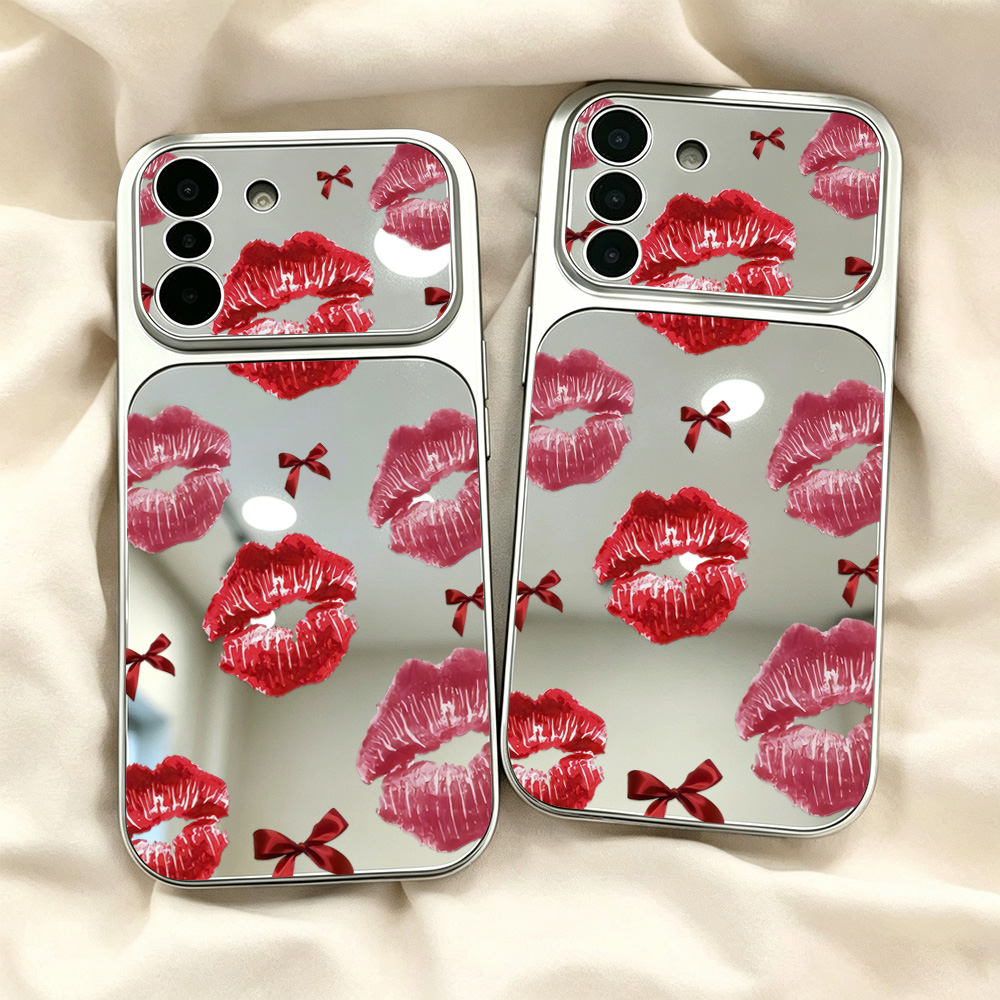 사랑스러운 빨간 입술 패턴이 들어간 거울형 휴대폰 케이 - Phone Cases Samsung S25 리뷰 및 가격