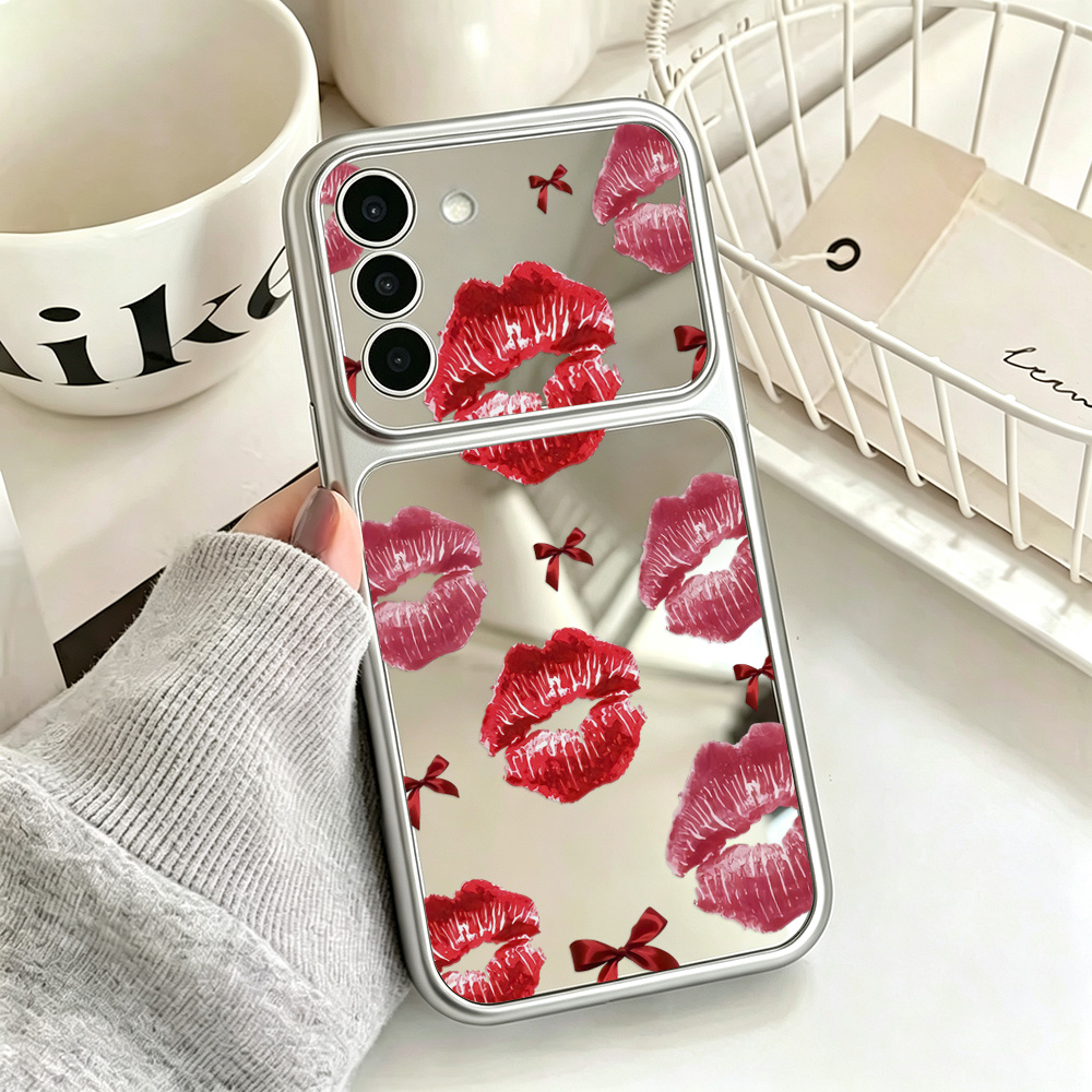 사랑스러운 빨간 입술 패턴이 들어간 거울형 휴대폰 케이 - Phone Cases Samsung S25 리뷰 및 가격