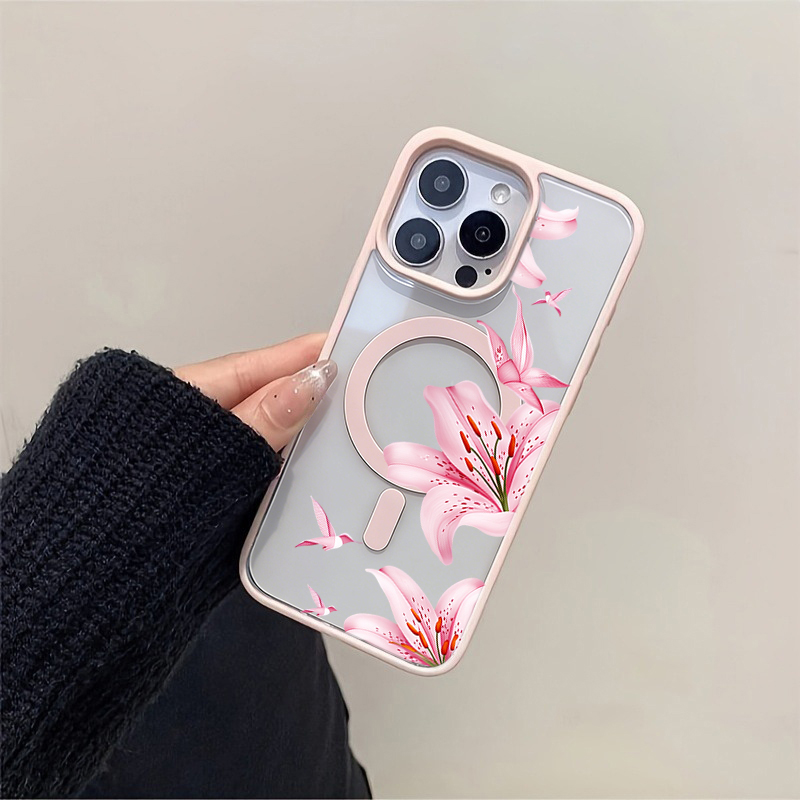 핑크 꽃과 새 자석 케이스 아이폰 17 16 12 14 - Phone Cases With Magsafe 리뷰 및 가격